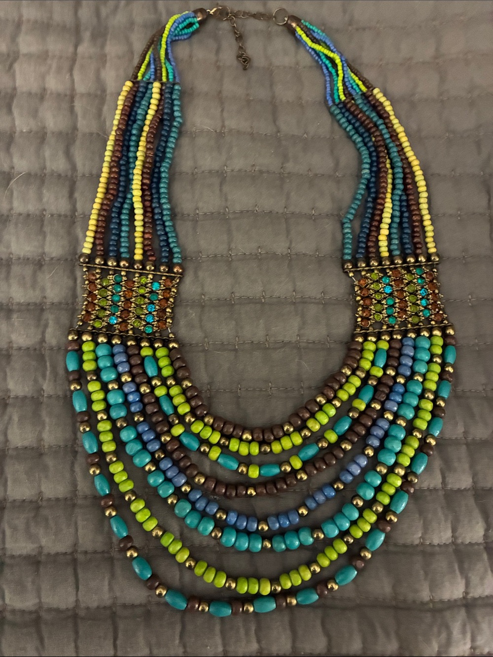 Multistrand Turquoise & Lime Beaded Statement Necklace